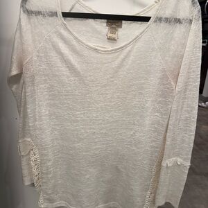 Eyelash Couture Cream Lace Accent Long Sleeve Top